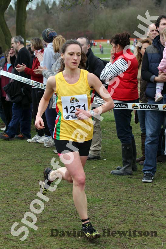Jayne Hodgson (North East) in the Senior Women McCain Inter Counties Cross Country, Cofton Park, Birmingham.